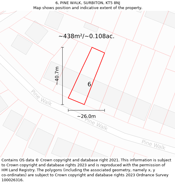 6, PINE WALK, SURBITON, KT5 8NJ: Plot and title map