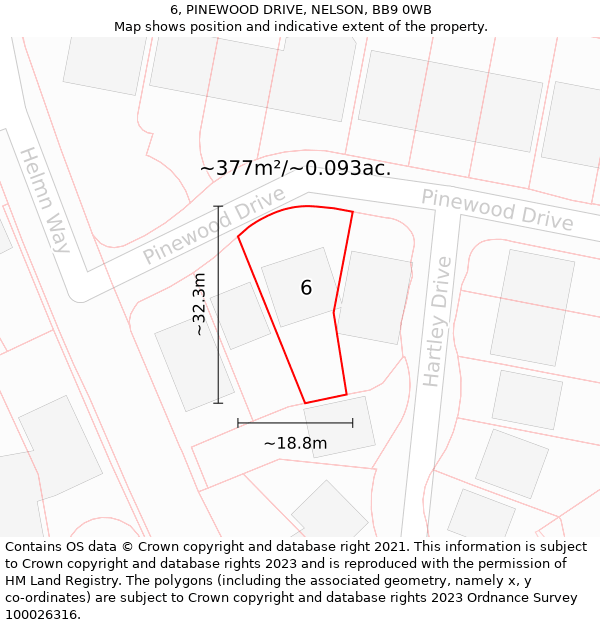 6, PINEWOOD DRIVE, NELSON, BB9 0WB: Plot and title map