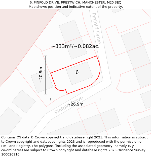 6, PINFOLD DRIVE, PRESTWICH, MANCHESTER, M25 3EQ: Plot and title map