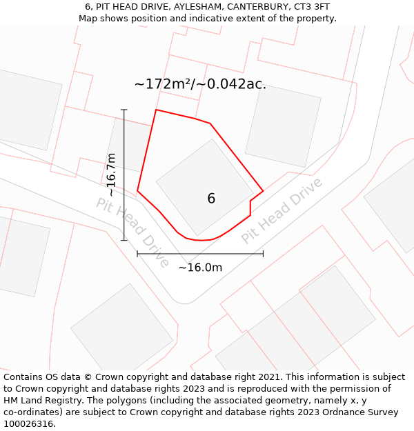 6, PIT HEAD DRIVE, AYLESHAM, CANTERBURY, CT3 3FT: Plot and title map