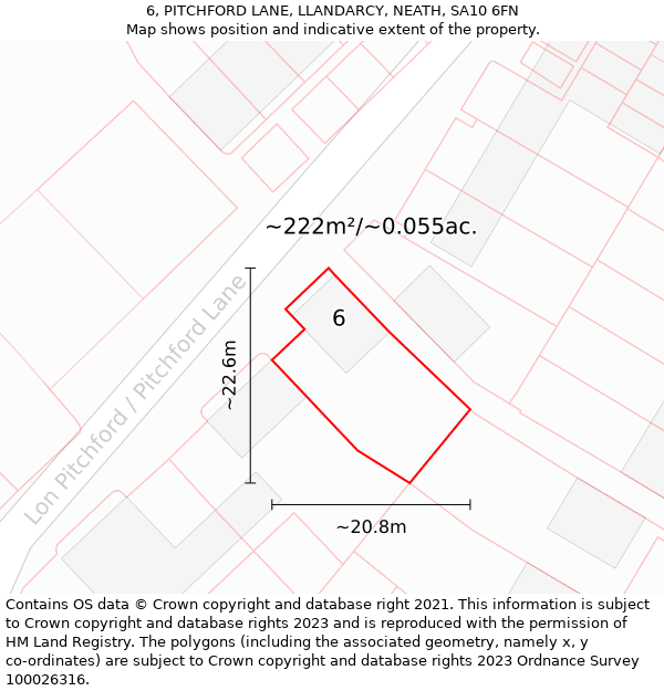 6, PITCHFORD LANE, LLANDARCY, NEATH, SA10 6FN: Plot and title map
