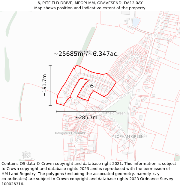 6, PITFIELD DRIVE, MEOPHAM, GRAVESEND, DA13 0AY: Plot and title map