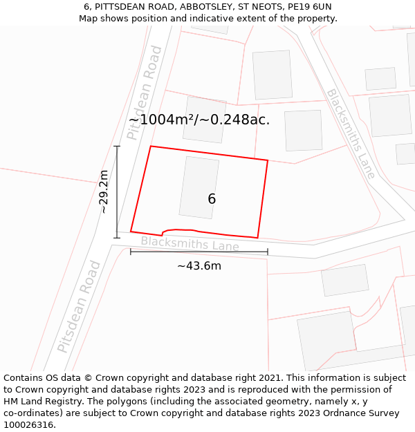 6, PITTSDEAN ROAD, ABBOTSLEY, ST NEOTS, PE19 6UN: Plot and title map