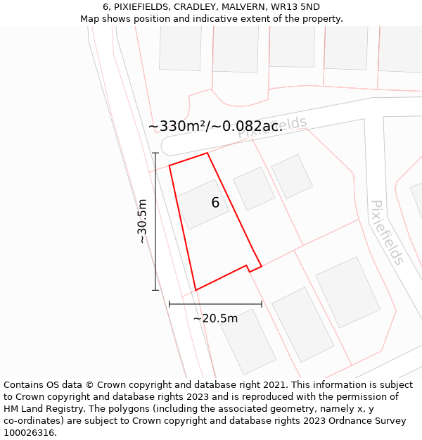 6, PIXIEFIELDS, CRADLEY, MALVERN, WR13 5ND: Plot and title map