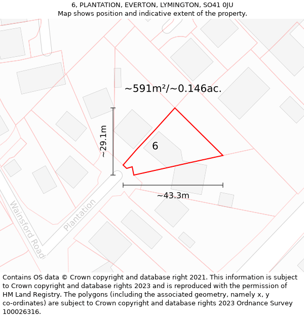 6, PLANTATION, EVERTON, LYMINGTON, SO41 0JU: Plot and title map