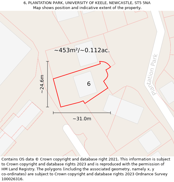 6, PLANTATION PARK, UNIVERSITY OF KEELE, NEWCASTLE, ST5 5NA: Plot and title map