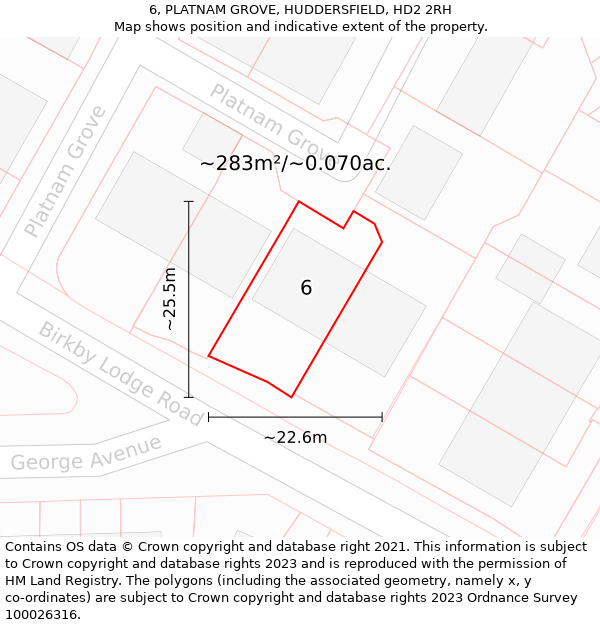 6, PLATNAM GROVE, HUDDERSFIELD, HD2 2RH: Plot and title map