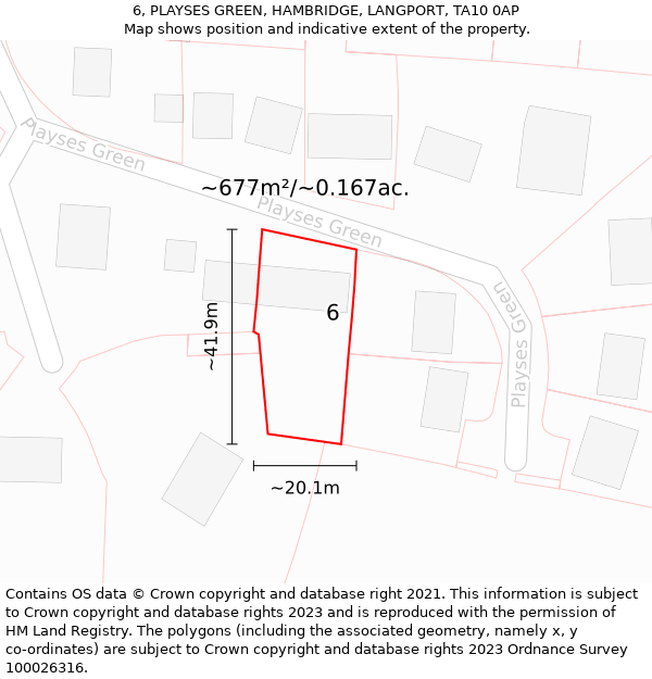 6, PLAYSES GREEN, HAMBRIDGE, LANGPORT, TA10 0AP: Plot and title map