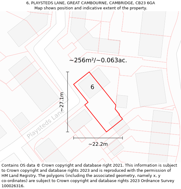 6, PLAYSTEDS LANE, GREAT CAMBOURNE, CAMBRIDGE, CB23 6GA: Plot and title map