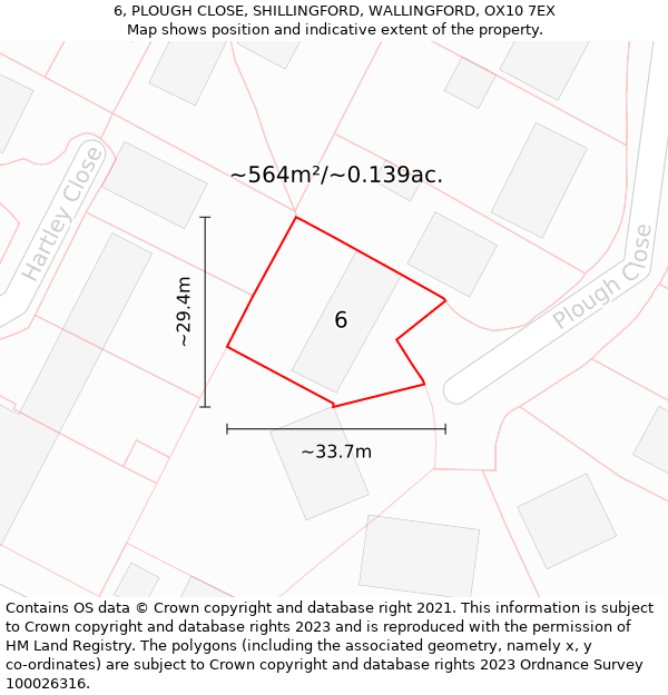 6, PLOUGH CLOSE, SHILLINGFORD, WALLINGFORD, OX10 7EX: Plot and title map