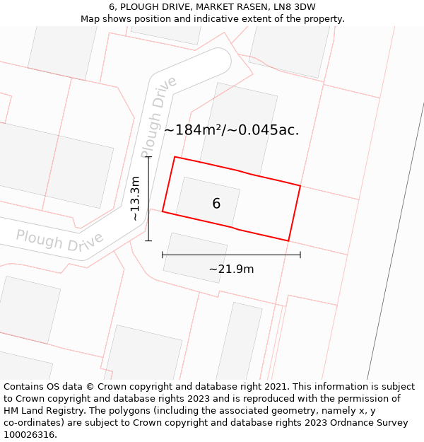 6, PLOUGH DRIVE, MARKET RASEN, LN8 3DW: Plot and title map