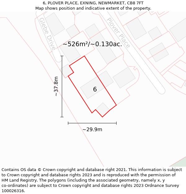 6, PLOVER PLACE, EXNING, NEWMARKET, CB8 7FT: Plot and title map