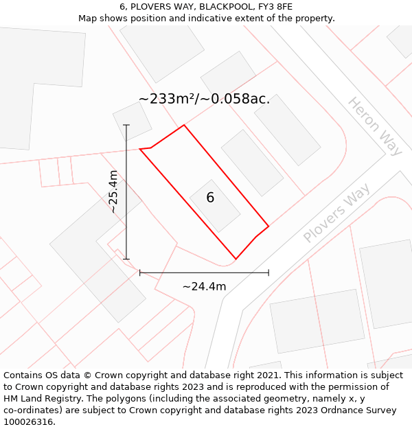 6, PLOVERS WAY, BLACKPOOL, FY3 8FE: Plot and title map