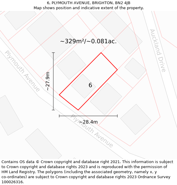 6, PLYMOUTH AVENUE, BRIGHTON, BN2 4JB: Plot and title map