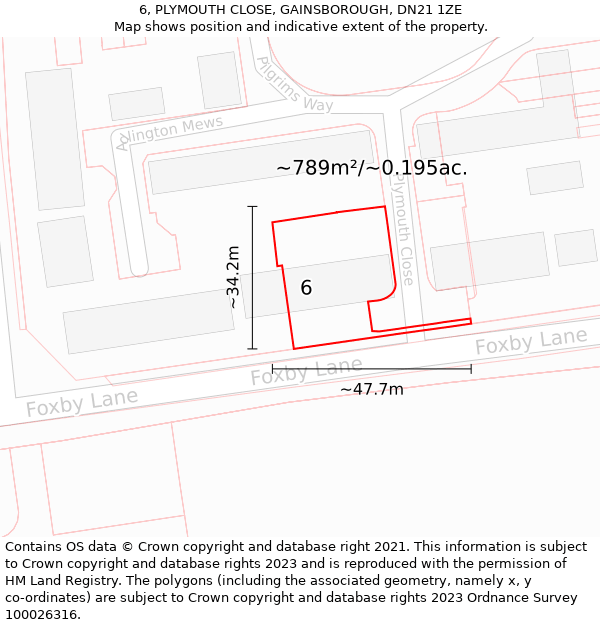 6, PLYMOUTH CLOSE, GAINSBOROUGH, DN21 1ZE: Plot and title map