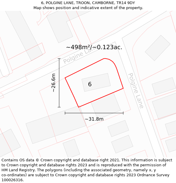 6, POLGINE LANE, TROON, CAMBORNE, TR14 9DY: Plot and title map