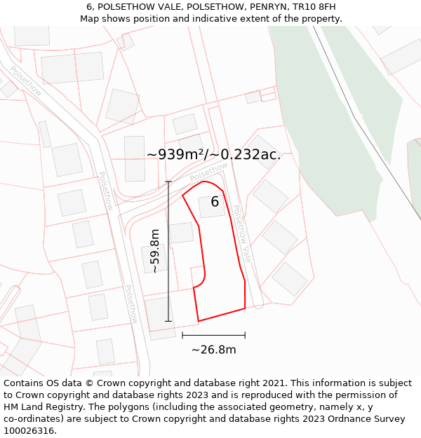 6, POLSETHOW VALE, POLSETHOW, PENRYN, TR10 8FH: Plot and title map
