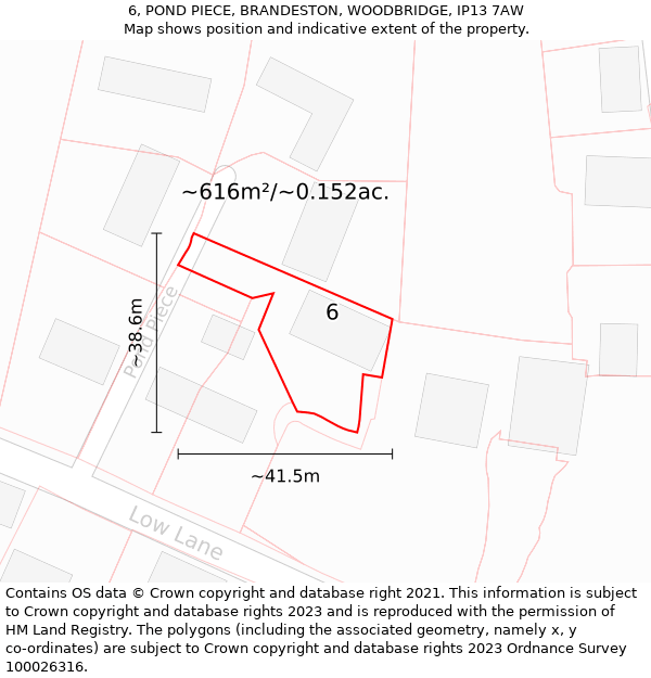 6, POND PIECE, BRANDESTON, WOODBRIDGE, IP13 7AW: Plot and title map