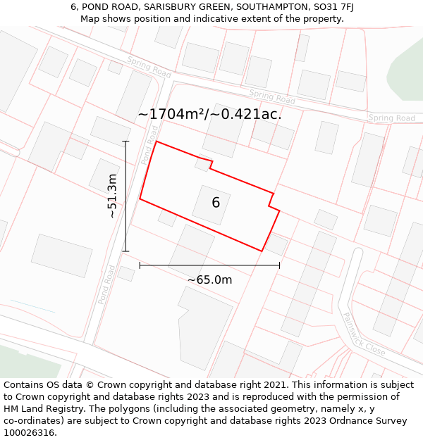 6, POND ROAD, SARISBURY GREEN, SOUTHAMPTON, SO31 7FJ: Plot and title map