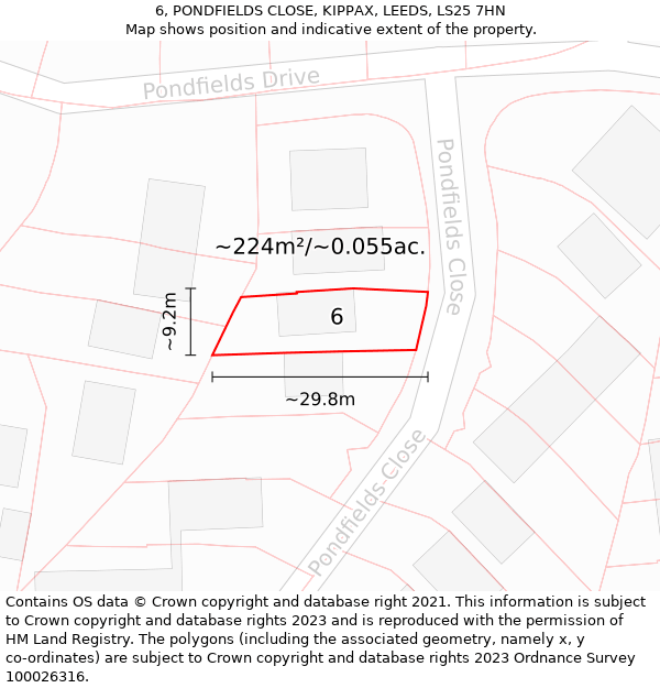 6, PONDFIELDS CLOSE, KIPPAX, LEEDS, LS25 7HN: Plot and title map