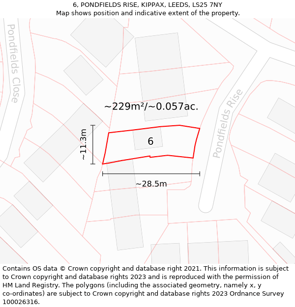 6, PONDFIELDS RISE, KIPPAX, LEEDS, LS25 7NY: Plot and title map