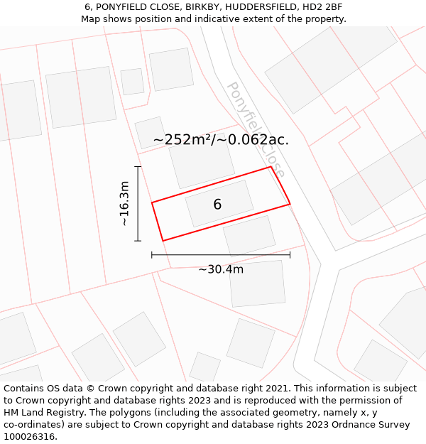 6, PONYFIELD CLOSE, BIRKBY, HUDDERSFIELD, HD2 2BF: Plot and title map