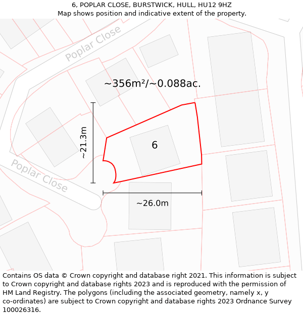 6, POPLAR CLOSE, BURSTWICK, HULL, HU12 9HZ: Plot and title map