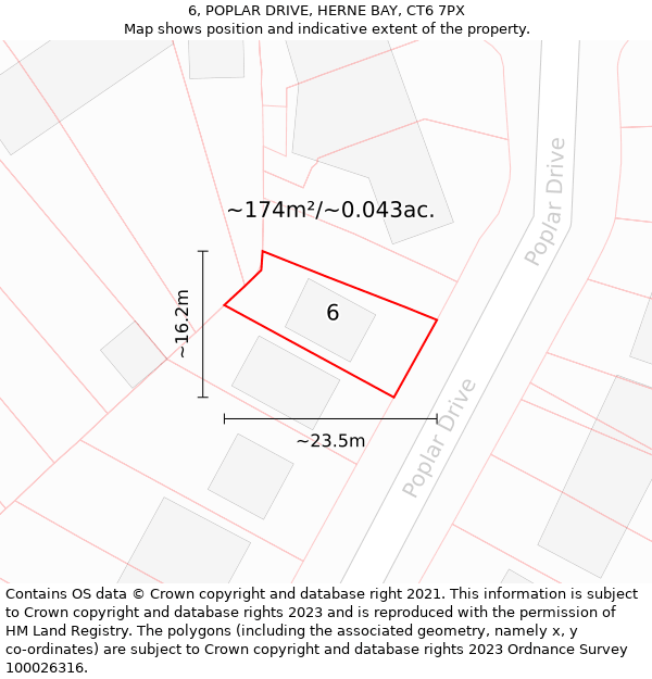 6, POPLAR DRIVE, HERNE BAY, CT6 7PX: Plot and title map