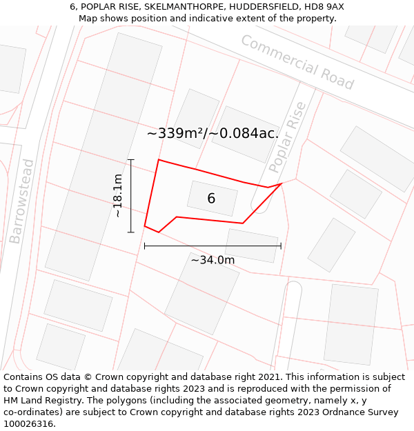 6, POPLAR RISE, SKELMANTHORPE, HUDDERSFIELD, HD8 9AX: Plot and title map