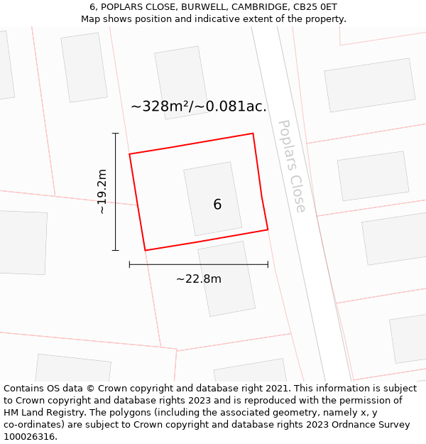 6, POPLARS CLOSE, BURWELL, CAMBRIDGE, CB25 0ET: Plot and title map