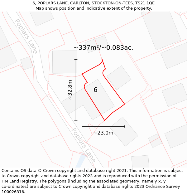 6, POPLARS LANE, CARLTON, STOCKTON-ON-TEES, TS21 1QE: Plot and title map