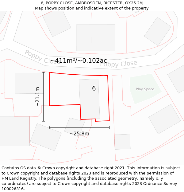 6, POPPY CLOSE, AMBROSDEN, BICESTER, OX25 2AJ: Plot and title map