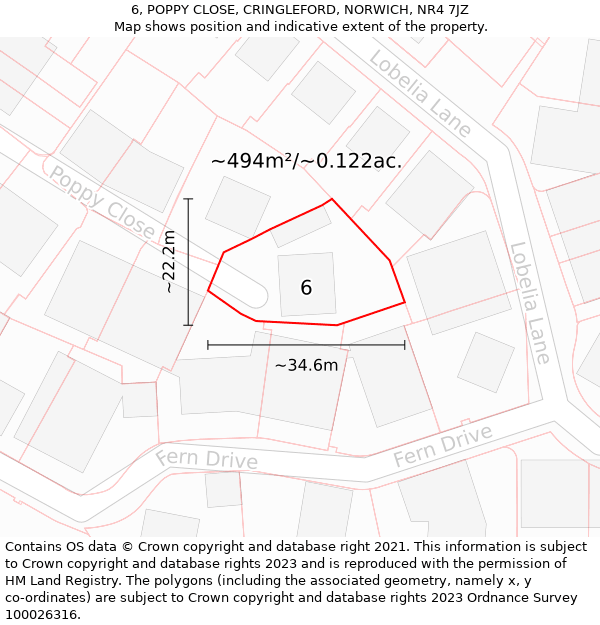 6, POPPY CLOSE, CRINGLEFORD, NORWICH, NR4 7JZ: Plot and title map