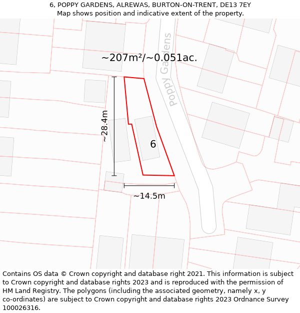 6, POPPY GARDENS, ALREWAS, BURTON-ON-TRENT, DE13 7EY: Plot and title map