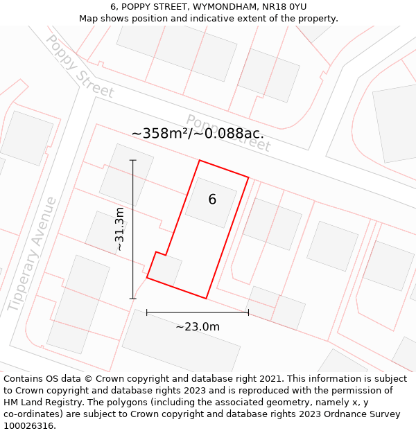 6, POPPY STREET, WYMONDHAM, NR18 0YU: Plot and title map