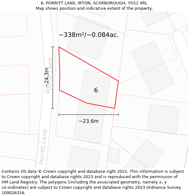 6, PORRITT LANE, IRTON, SCARBOROUGH, YO12 4RL: Plot and title map