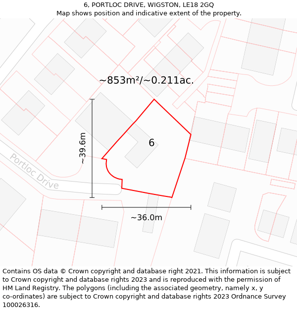 6, PORTLOC DRIVE, WIGSTON, LE18 2GQ: Plot and title map