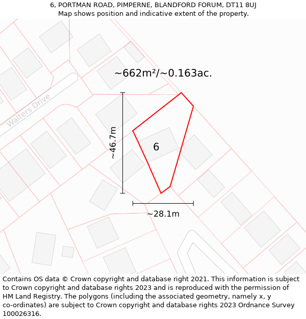 6, PORTMAN ROAD, PIMPERNE, BLANDFORD FORUM, DT11 8UJ: Plot and title map