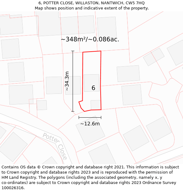 6, POTTER CLOSE, WILLASTON, NANTWICH, CW5 7HQ: Plot and title map