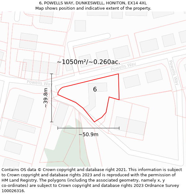 6, POWELLS WAY, DUNKESWELL, HONITON, EX14 4XL: Plot and title map