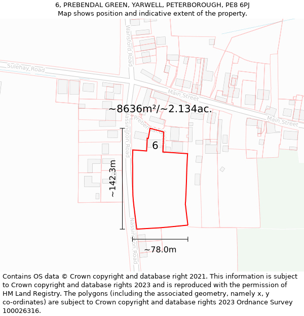 6, PREBENDAL GREEN, YARWELL, PETERBOROUGH, PE8 6PJ: Plot and title map