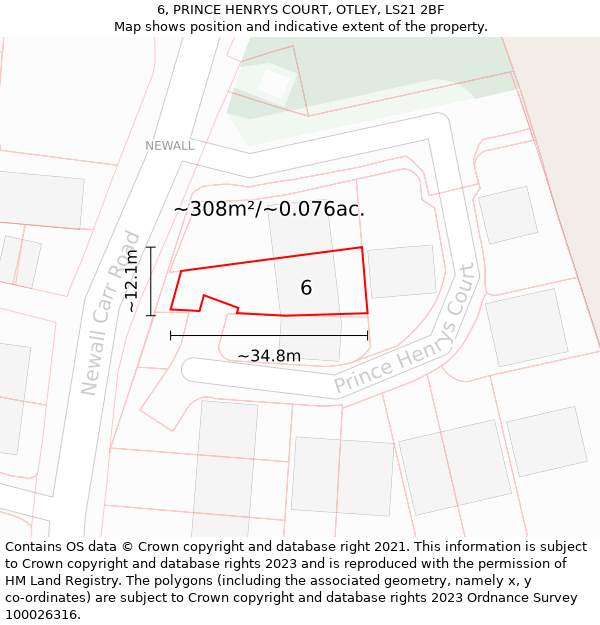 6, PRINCE HENRYS COURT, OTLEY, LS21 2BF: Plot and title map