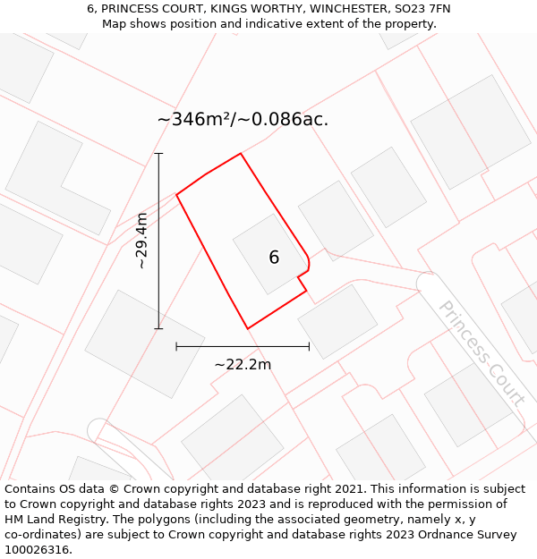 6, PRINCESS COURT, KINGS WORTHY, WINCHESTER, SO23 7FN: Plot and title map