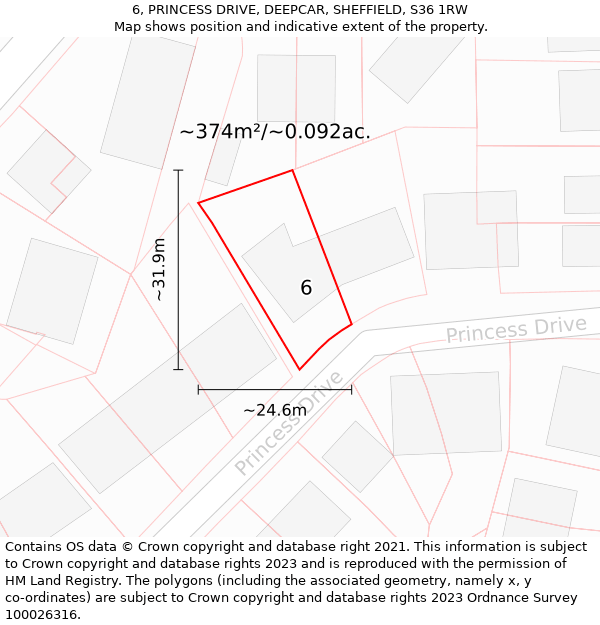 6, PRINCESS DRIVE, DEEPCAR, SHEFFIELD, S36 1RW: Plot and title map