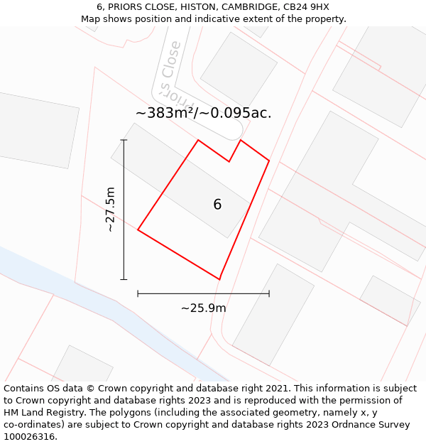 6, PRIORS CLOSE, HISTON, CAMBRIDGE, CB24 9HX: Plot and title map