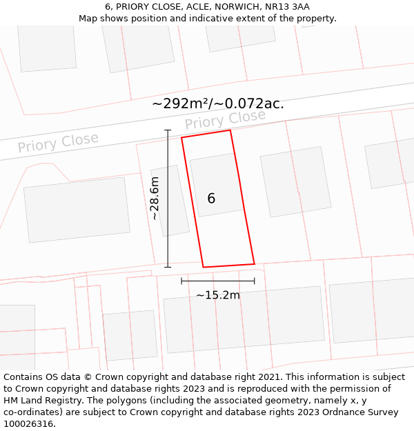 6, PRIORY CLOSE, ACLE, NORWICH, NR13 3AA: Plot and title map