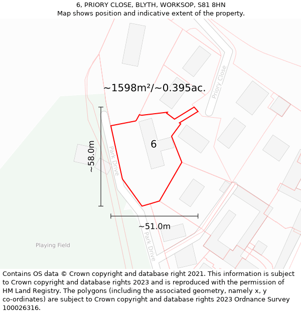 6, PRIORY CLOSE, BLYTH, WORKSOP, S81 8HN: Plot and title map