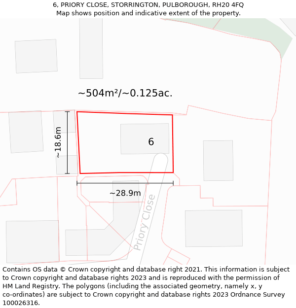 6, PRIORY CLOSE, STORRINGTON, PULBOROUGH, RH20 4FQ: Plot and title map