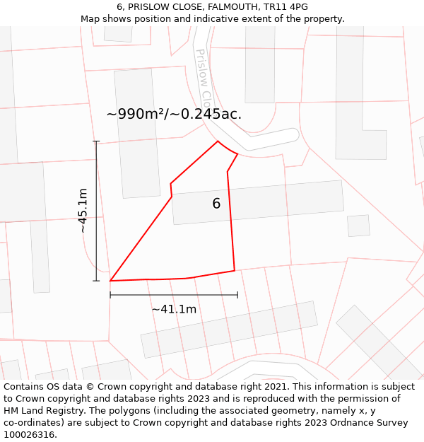 6, PRISLOW CLOSE, FALMOUTH, TR11 4PG: Plot and title map