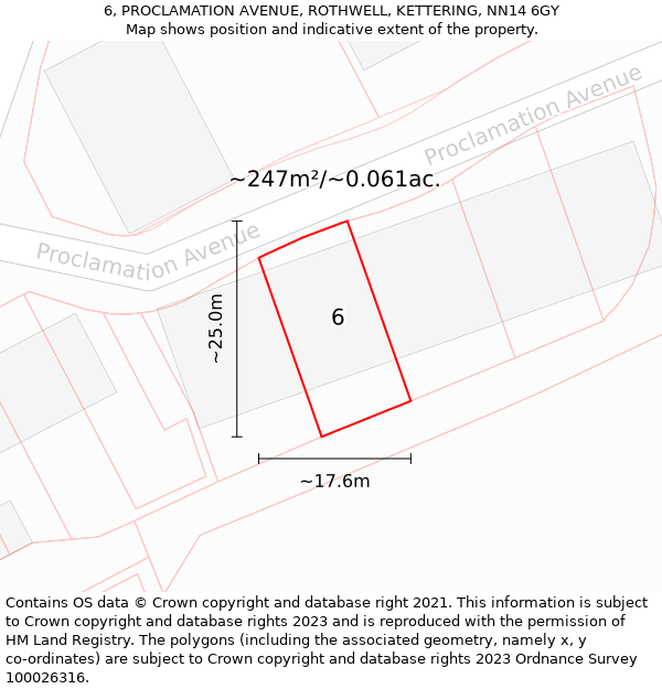 6, PROCLAMATION AVENUE, ROTHWELL, KETTERING, NN14 6GY: Plot and title map